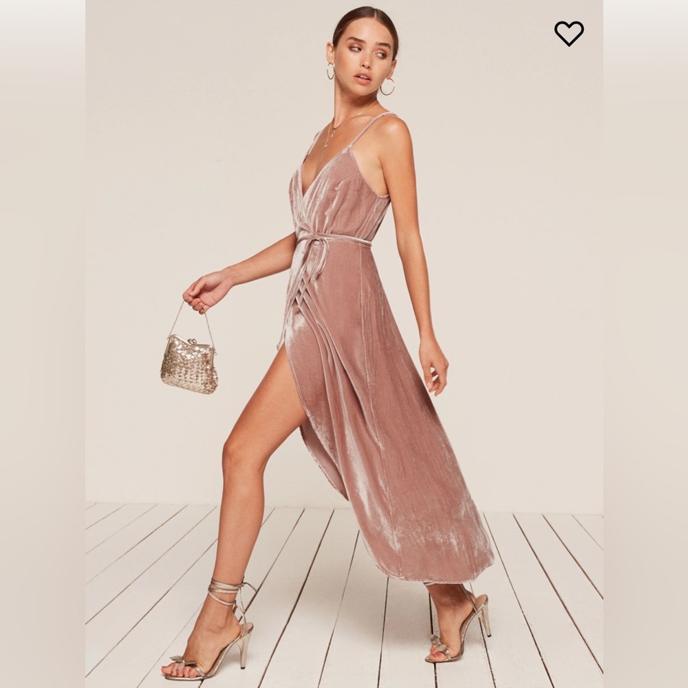 REFORMATION Anoush velvet wrap dress in blush